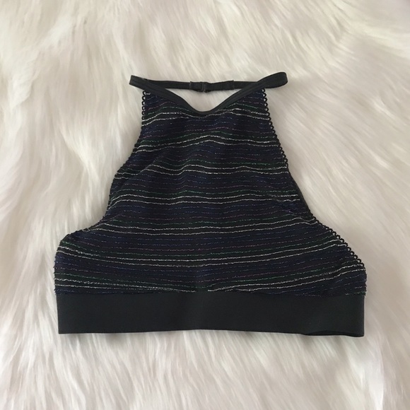 ✨HP✨ VS Metallic Glitter Stripe High Neck Bralette Bra Top XS Black - Picture 4 of 11